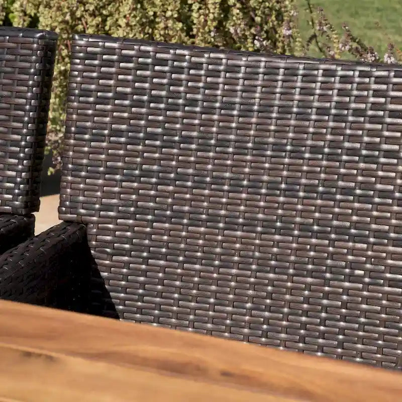 Cobalt Outdoor Wicker Wood Expandable Rectangle Dining Set with Cushions by Christopher Knight Home