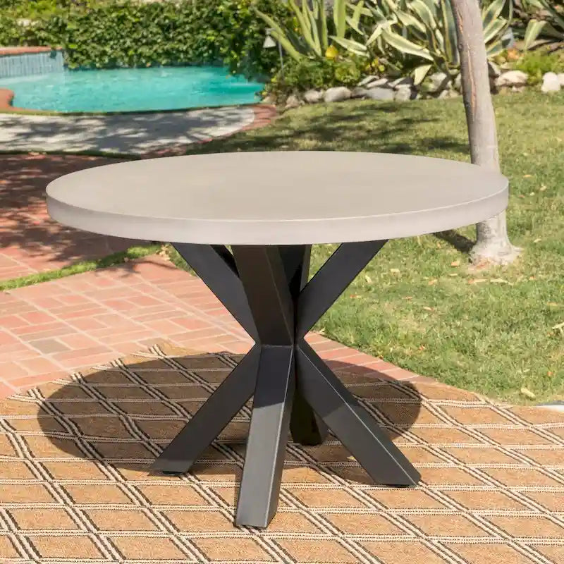 Goleta Outdoor Modern Lightweight Concrete Circular Dining Table with Cross Base by Christopher Knight Home