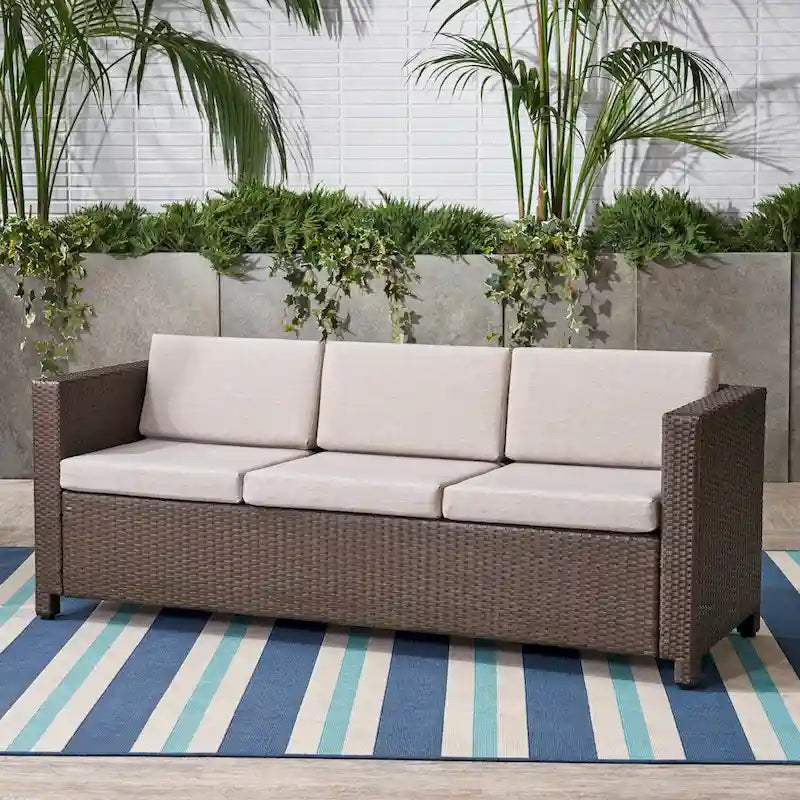 Puerta Outdoor (PE) Wicker 3 Seater Sofa by Christopher Knight Home