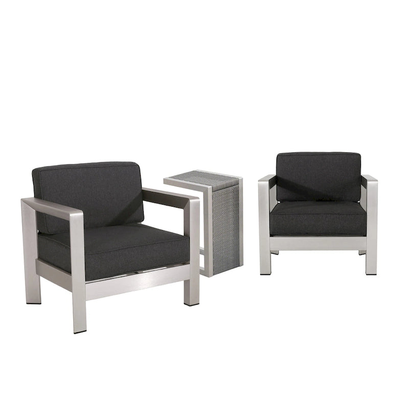 Aviara Outdoor Aluminum Club Chairs with Wicker-Topped Side Table by Christopher Knight Home