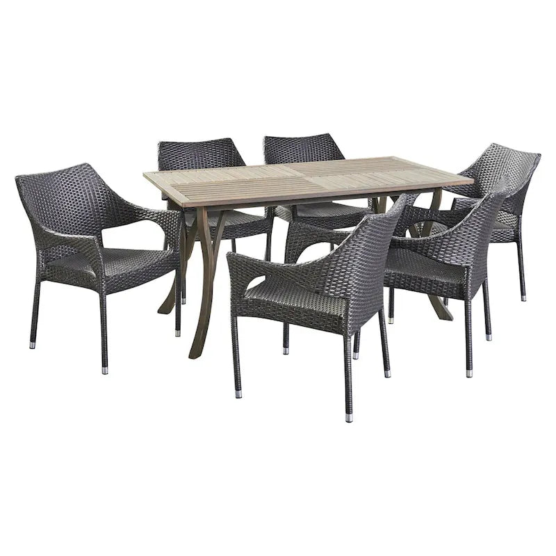 Nora Outdoor 7 Piece Wood and Wicker Dining Set by Christopher Knight Home