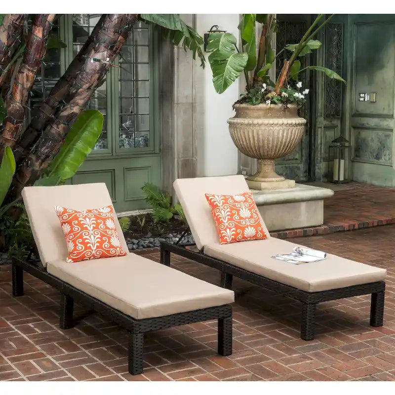 Puerta Outdoor Adjustable PE Wicker Chaise Lounge with Cushion by Christopher Knight Home (Set of 2)