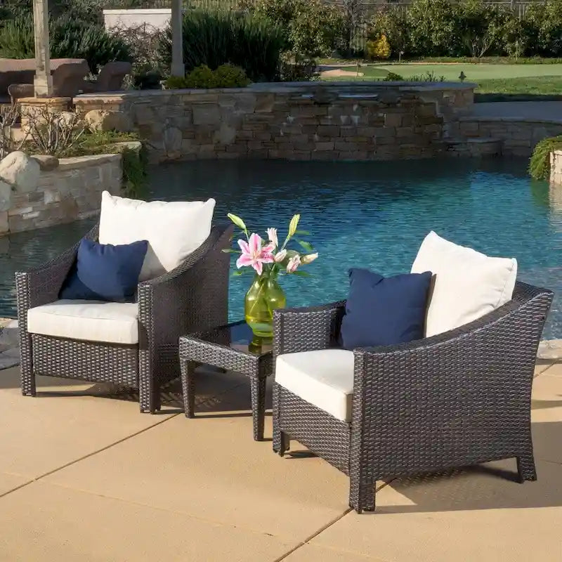 Antibes Outdoor 3-piece Wicker Conversation Set with Cushions - N/A