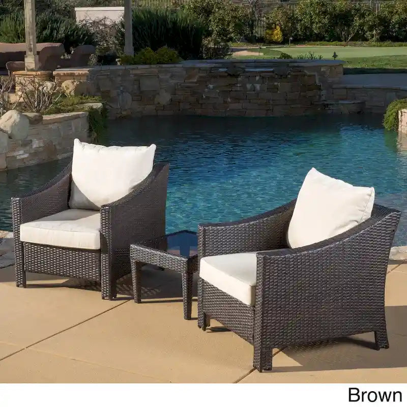 Antibes Outdoor 3-piece Wicker Conversation Set with Cushions - N/A