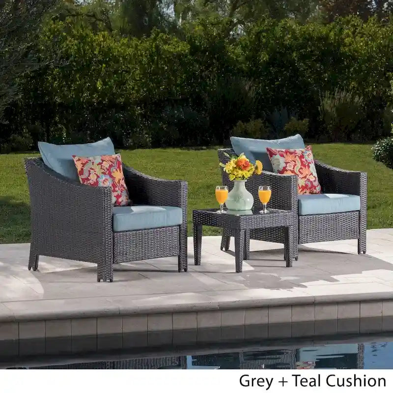 Antibes Outdoor 3-piece Wicker Conversation Set with Cushions - N/A
