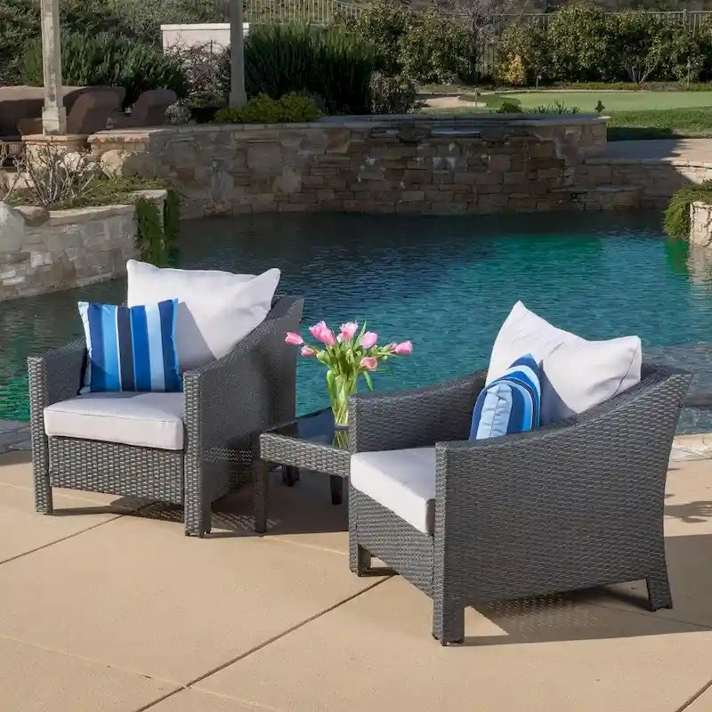 Antibes Outdoor 3-piece Wicker Conversation Set with Cushions - N/A