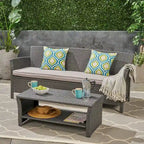 St. Lucia Outdoor 3-Seater Wicker Sofa with Coffee Table by Christopher Knight Home