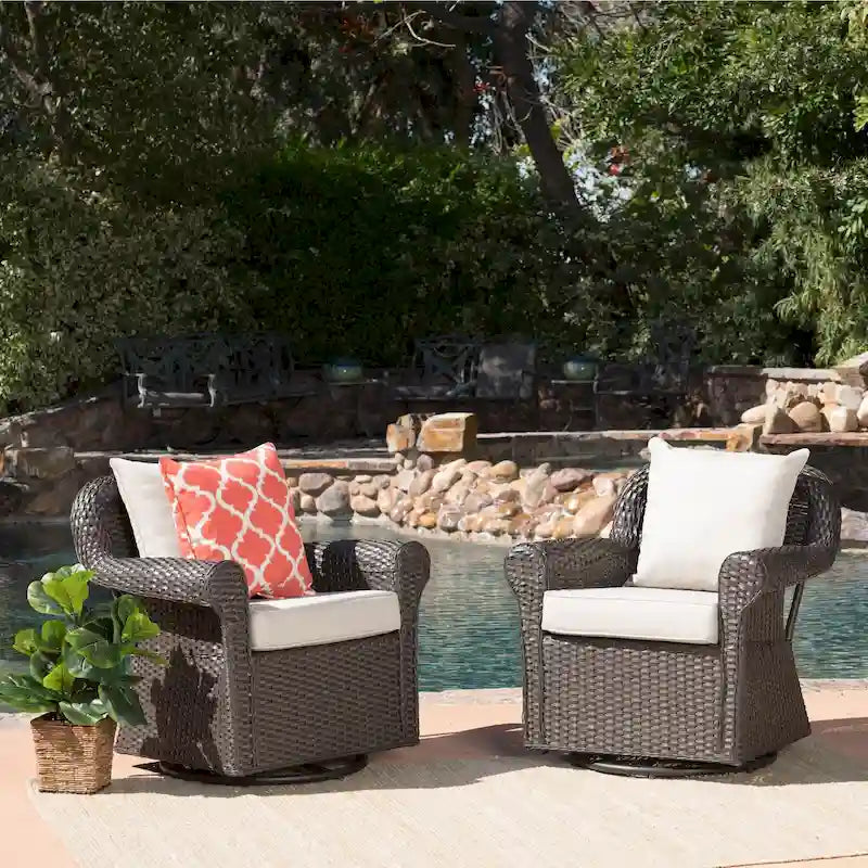 Amaya Cushioned Wicker Outdoor Rocking Chairs (Set of 2) by Christopher Knight Home