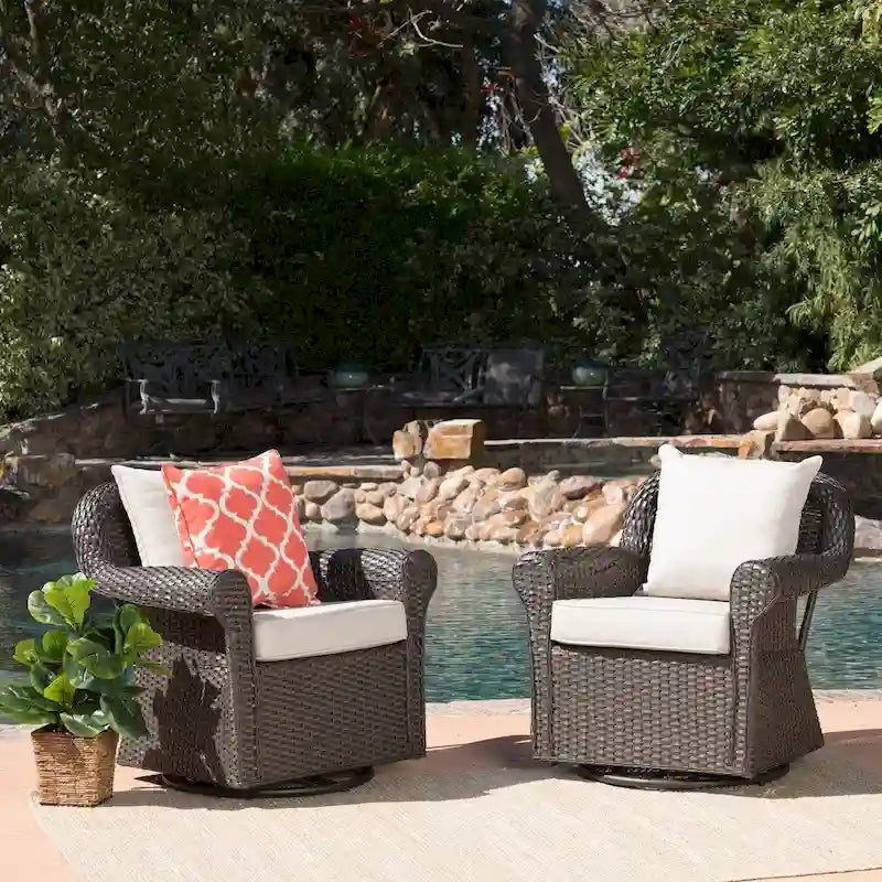 Amaya Cushioned Wicker Outdoor Rocking Chairs (Set of 2) by Christopher Knight Home