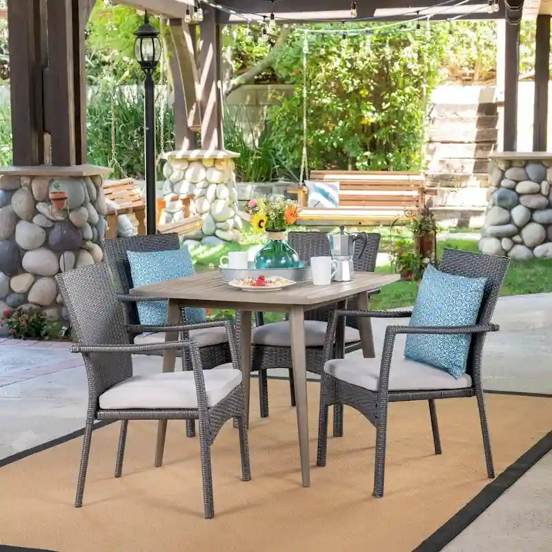 Marias Outdoor 5 Piece Wood and Wicker Dining Set by Christopher Knight Home