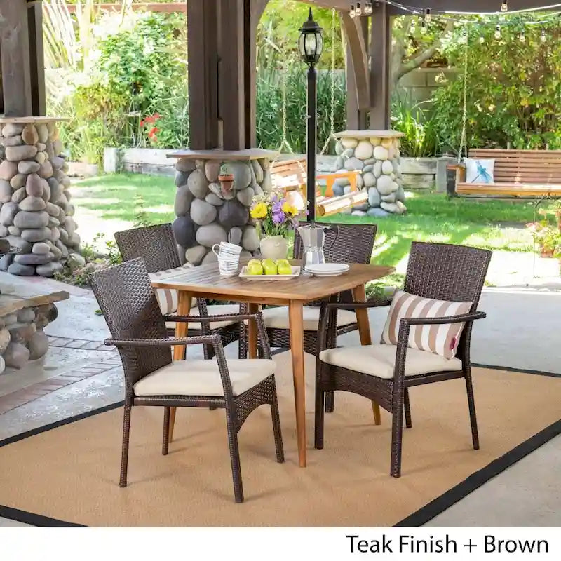 Marias Outdoor 5 Piece Wood and Wicker Dining Set by Christopher Knight Home