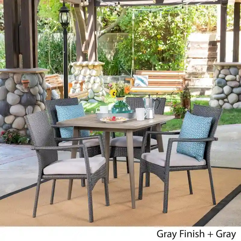 Marias Outdoor 5 Piece Wood and Wicker Dining Set by Christopher Knight Home