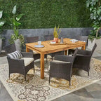 Nora Outdoor 7 Piece Acacia Wood and Wicker Expandable Dining Set by Christopher Knight Home