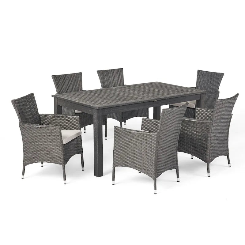 Nora Outdoor 7 Piece Acacia Wood and Wicker Expandable Dining Set by Christopher Knight Home