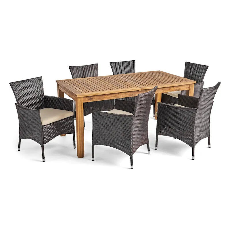 Nora Outdoor 7 Piece Acacia Wood and Wicker Expandable Dining Set by Christopher Knight Home