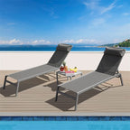 Patio Chaise Lounge Set of 3, Aluminum Lounge Chairs with 5 Adjustable Positions, Outdoor Chaise Lounge