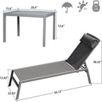 Patio Chaise Lounge Set of 3, Aluminum Lounge Chairs with 5 Adjustable Positions, Outdoor Chaise Lounge