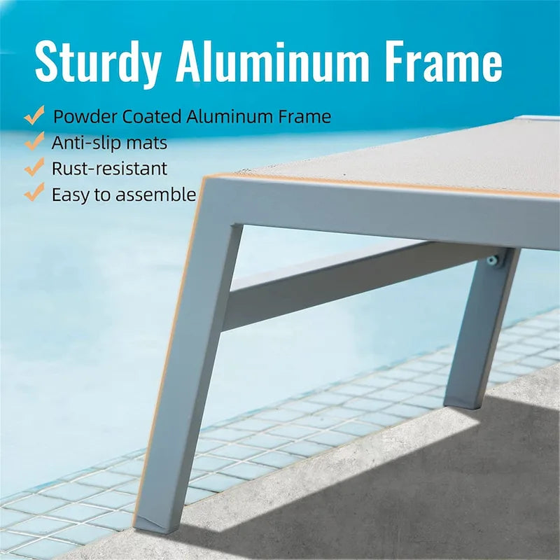 Patio Chaise Lounge Set of 3, Aluminum Lounge Chairs with 5 Adjustable Positions, Outdoor Chaise Lounge