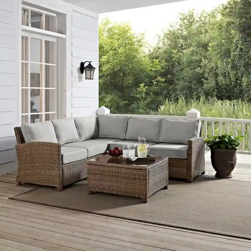 Crosley Bradenton 4Pc Outdoor Wicker Sectional Set