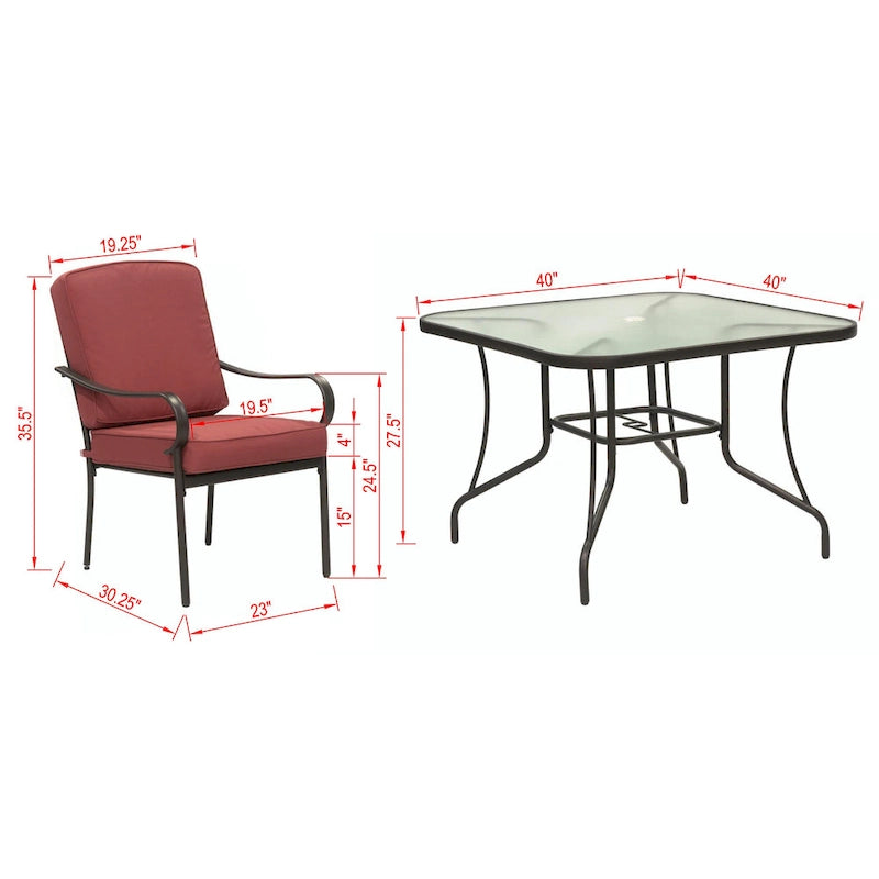 Augusta 5 Piece Outdoor Patio Dining Set with Square Table