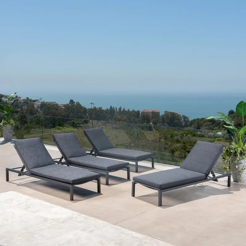 Navan Outdoor Aluminum Chaise Lounge with Cushion (Set of 4) by Christopher Knight Home