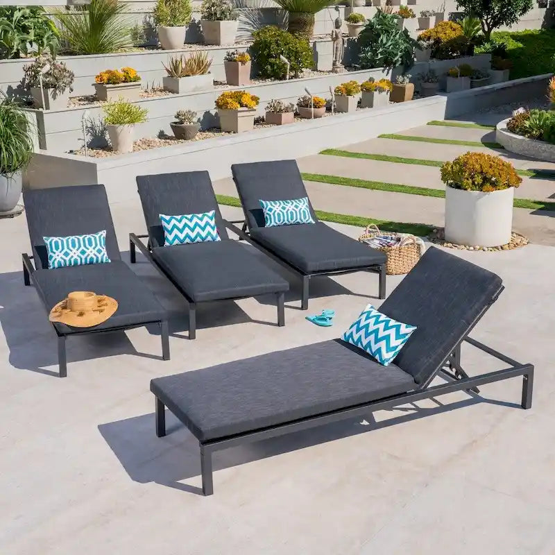 Navan Outdoor Aluminum Chaise Lounge with Cushion (Set of 4) by Christopher Knight Home