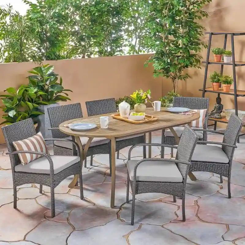 Mason Outdoor 7 Piece Wood and Wicker Dining Set by Christopher Knight Home