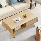 Rattan Coffee Table,Accent Table,Sliding Woven Door&Solid Wood Legs - 41.34L x 21.65W x 16.34H