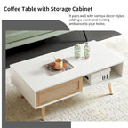 Rattan Coffee Table,Accent Table,Sliding Woven Door&Solid Wood Legs - 41.34L x 21.65W x 16.34H