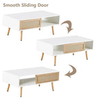 Rattan Coffee Table,Accent Table,Sliding Woven Door&Solid Wood Legs - 41.34L x 21.65W x 16.34H