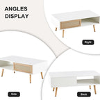Rattan Coffee Table,Accent Table,Sliding Woven Door&Solid Wood Legs - 41.34L x 21.65W x 16.34H