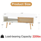 Rattan Coffee Table,Accent Table,Sliding Woven Door&Solid Wood Legs - 41.34L x 21.65W x 16.34H