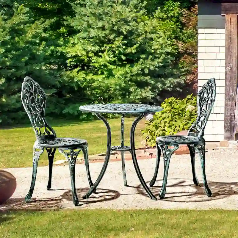 Yaheetech 3-Piece Aluminum Patio Bistro Table Set Antique Chair Sets
