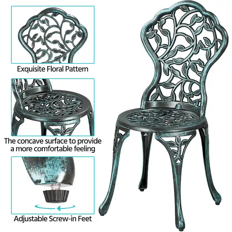 Yaheetech 3-Piece Aluminum Patio Bistro Table Set Antique Chair Sets