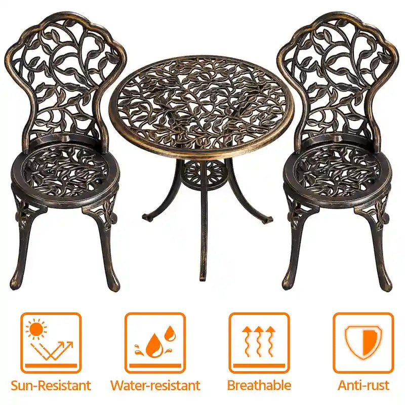 Yaheetech 3-Piece Aluminum Patio Bistro Table Set Antique Chair Sets