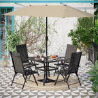 6-piece Patio Dining Set, 1 Square Metal table, 4 Adjustable Folding Chairs and 13ft Umbrella