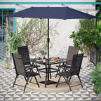 6-piece Patio Dining Set, 1 Square Metal table, 4 Adjustable Folding Chairs and 13ft Umbrella