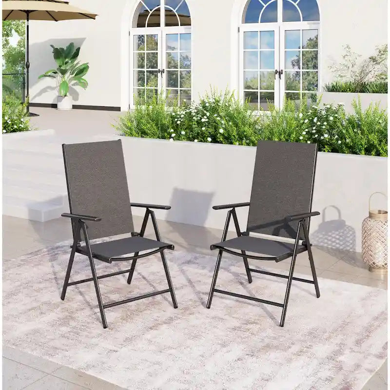 6-piece Patio Dining Set, 1 Square Metal table, 4 Adjustable Folding Chairs and 13ft Umbrella