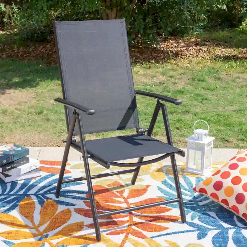 6-piece Patio Dining Set, 1 Square Metal table, 4 Adjustable Folding Chairs and 13ft Umbrella