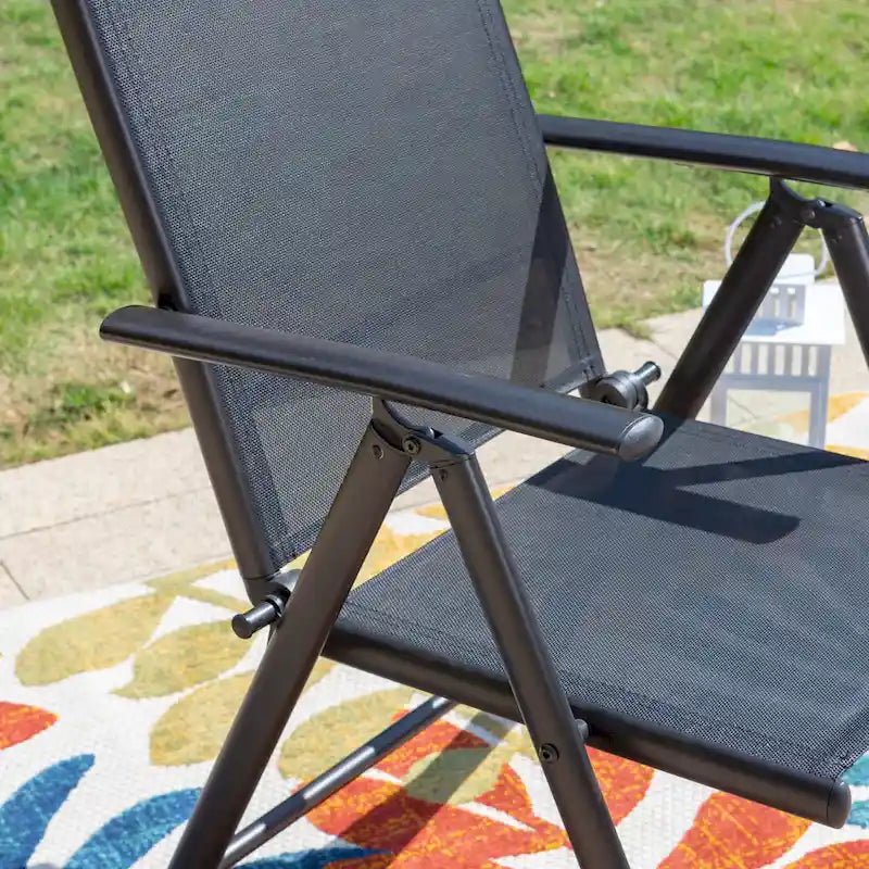 6-piece Patio Dining Set, 1 Square Metal table, 4 Adjustable Folding Chairs and 13ft Umbrella