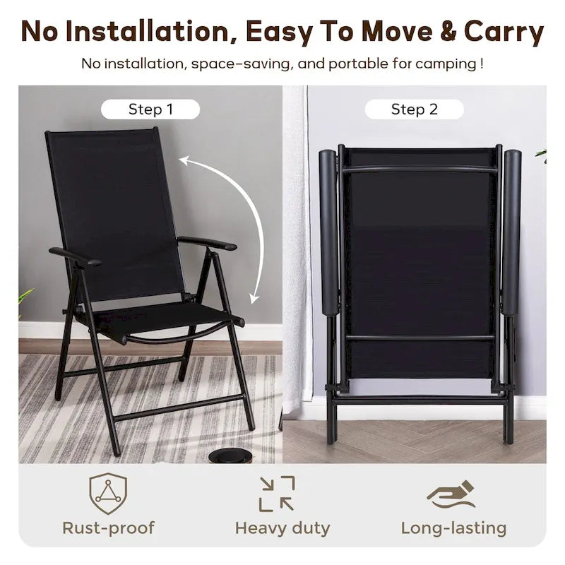 6-piece Patio Dining Set, 1 Square Metal table, 4 Adjustable Folding Chairs and 13ft Umbrella