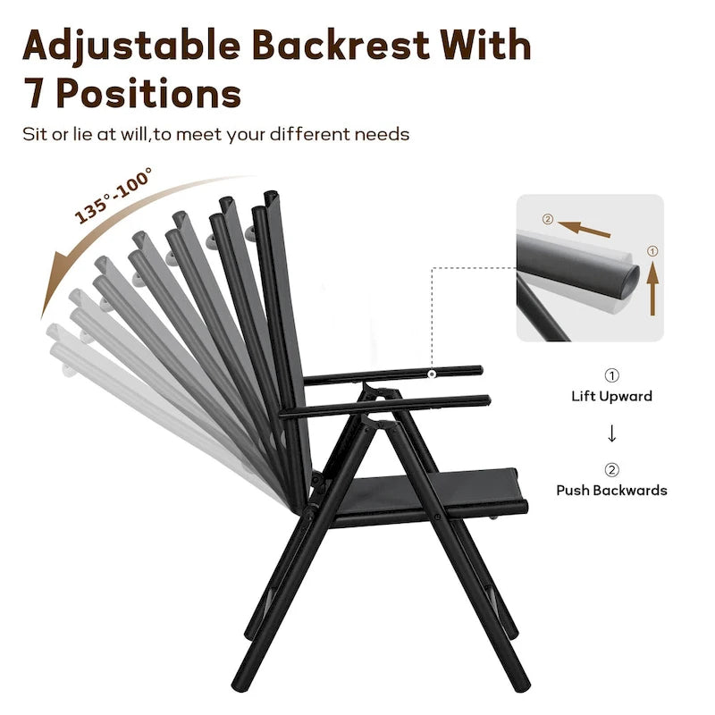 6-piece Patio Dining Set, 1 Square Metal table, 4 Adjustable Folding Chairs and 13ft Umbrella