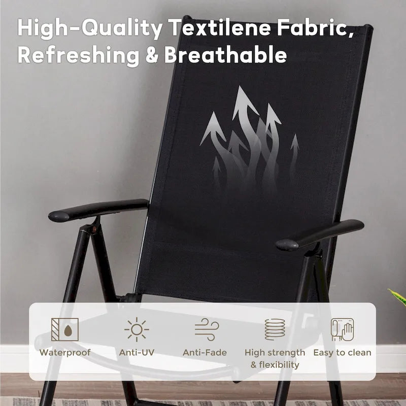 6-piece Patio Dining Set, 1 Square Metal table, 4 Adjustable Folding Chairs and 13ft Umbrella