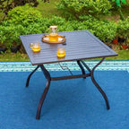 6-piece Patio Dining Set, 1 Square Metal table, 4 Adjustable Folding Chairs and 13ft Umbrella