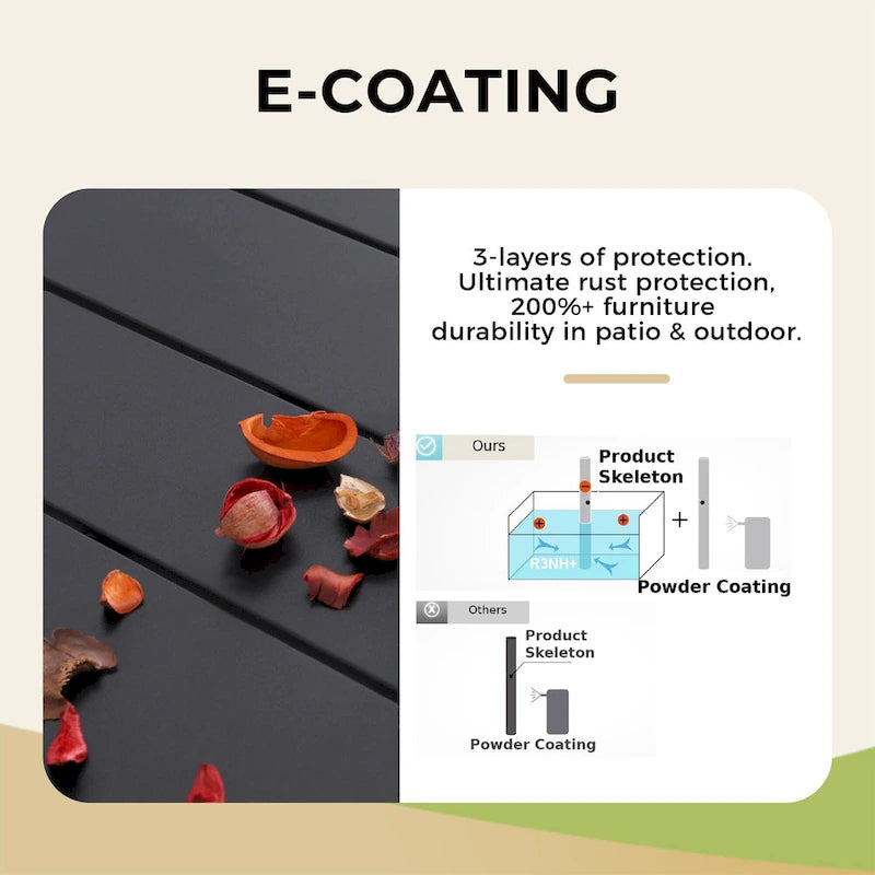 6-piece Patio Dining Set, 1 Square Metal table, 4 Adjustable Folding Chairs and 13ft Umbrella