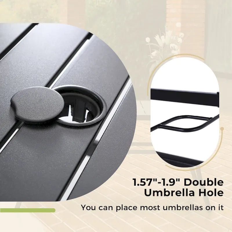 6-piece Patio Dining Set, 1 Square Metal table, 4 Adjustable Folding Chairs and 13ft Umbrella