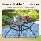 6-piece Patio Dining Set, 1 Square Metal table, 4 Adjustable Folding Chairs and 13ft Umbrella