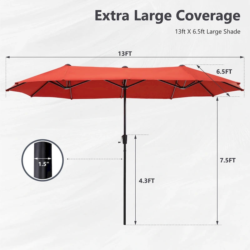 6-piece Patio Dining Set, 1 Square Metal table, 4 Adjustable Folding Chairs and 13ft Umbrella