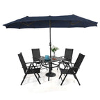 6-piece Patio Dining Set, 1 Square Metal table, 4 Adjustable Folding Chairs and 13ft Umbrella