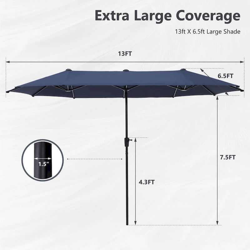 6-piece Patio Dining Set, 1 Square Metal table, 4 Adjustable Folding Chairs and 13ft Umbrella
